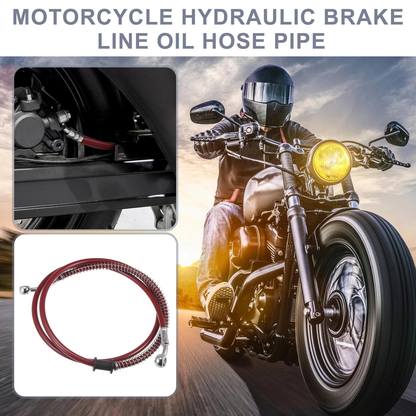 Motorcycle Hydraulic Brake Line 51.18" 10mm Oil Hose Pipe Stainless Steel Red