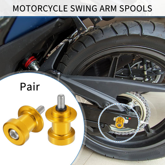Pair 6mm CNC Swing Arm Spools Sliders Stand Gold Tone for Motorcycle