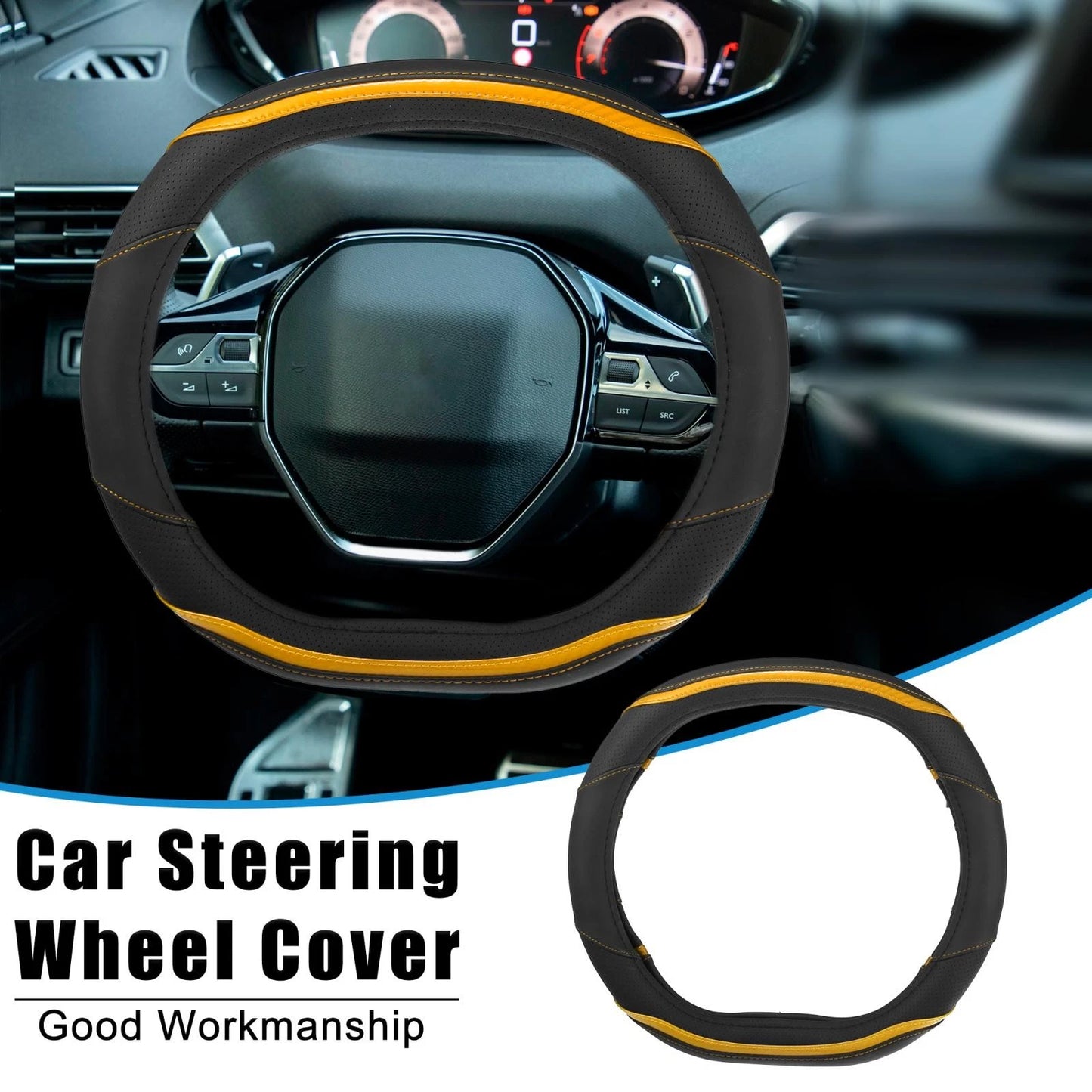 Steering Wheel Cover for Peugeot 4008 5008 New508 Faux Leather Black Orange
