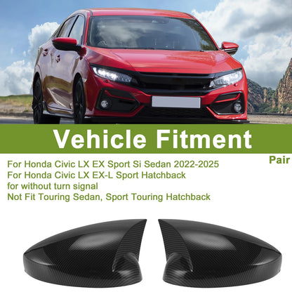 Black Mirror Cover Caps for Honda Civic LX EX Sport Si Sedan (2016-2021)