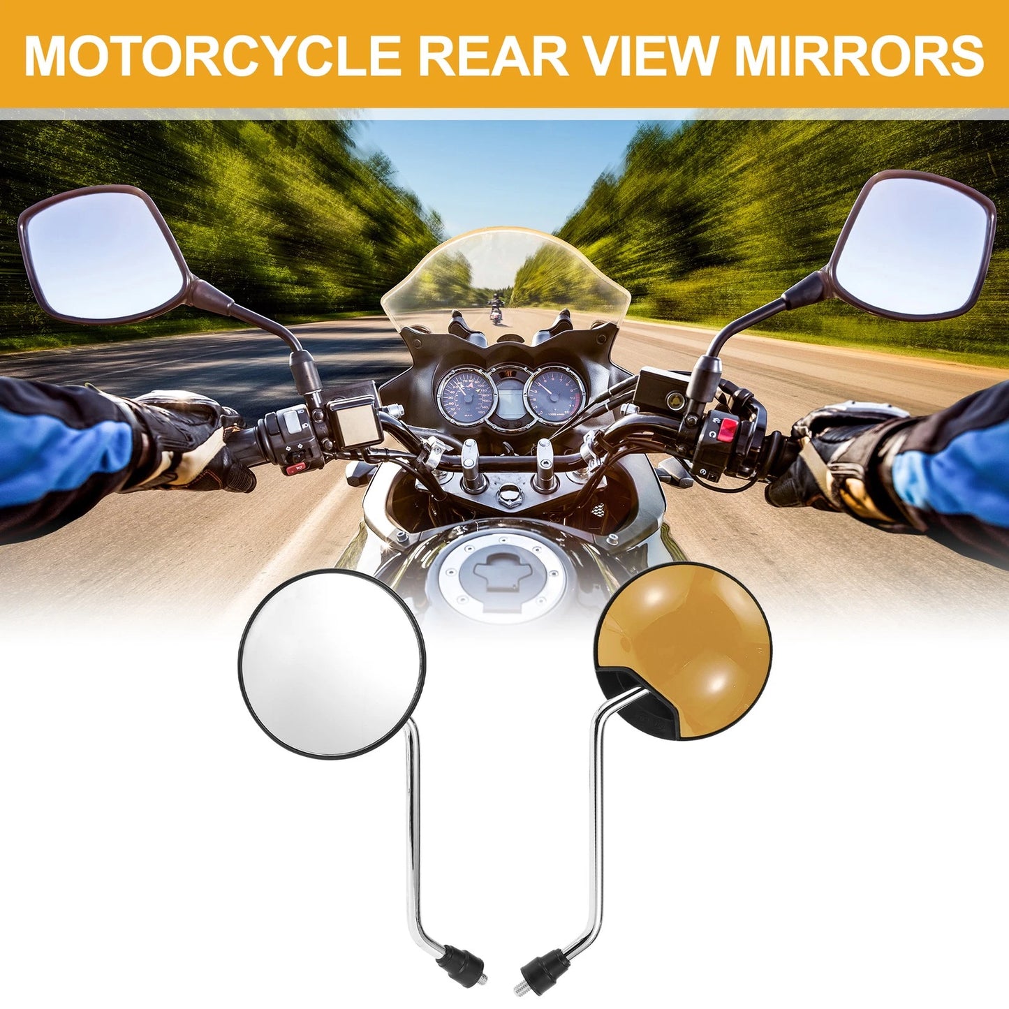 Rear View Mirrors for M8 Motorcycle Silver Tone Gold Tone Iron