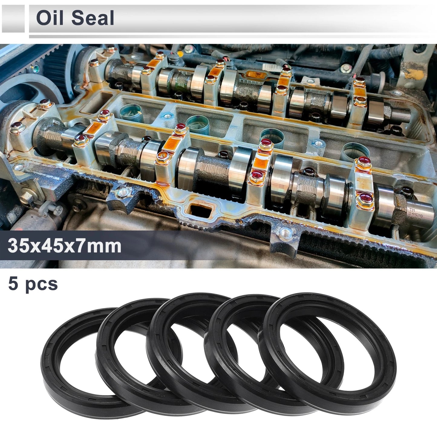 Oil Seal 35x45x7mm Rotary Shaft Seal Nitrile Rubber Black 5 Pcs