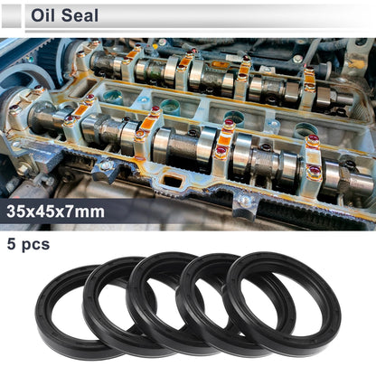 Oil Seal 35x45x7mm Rotary Shaft Seal Nitrile Rubber Black 5 Pcs