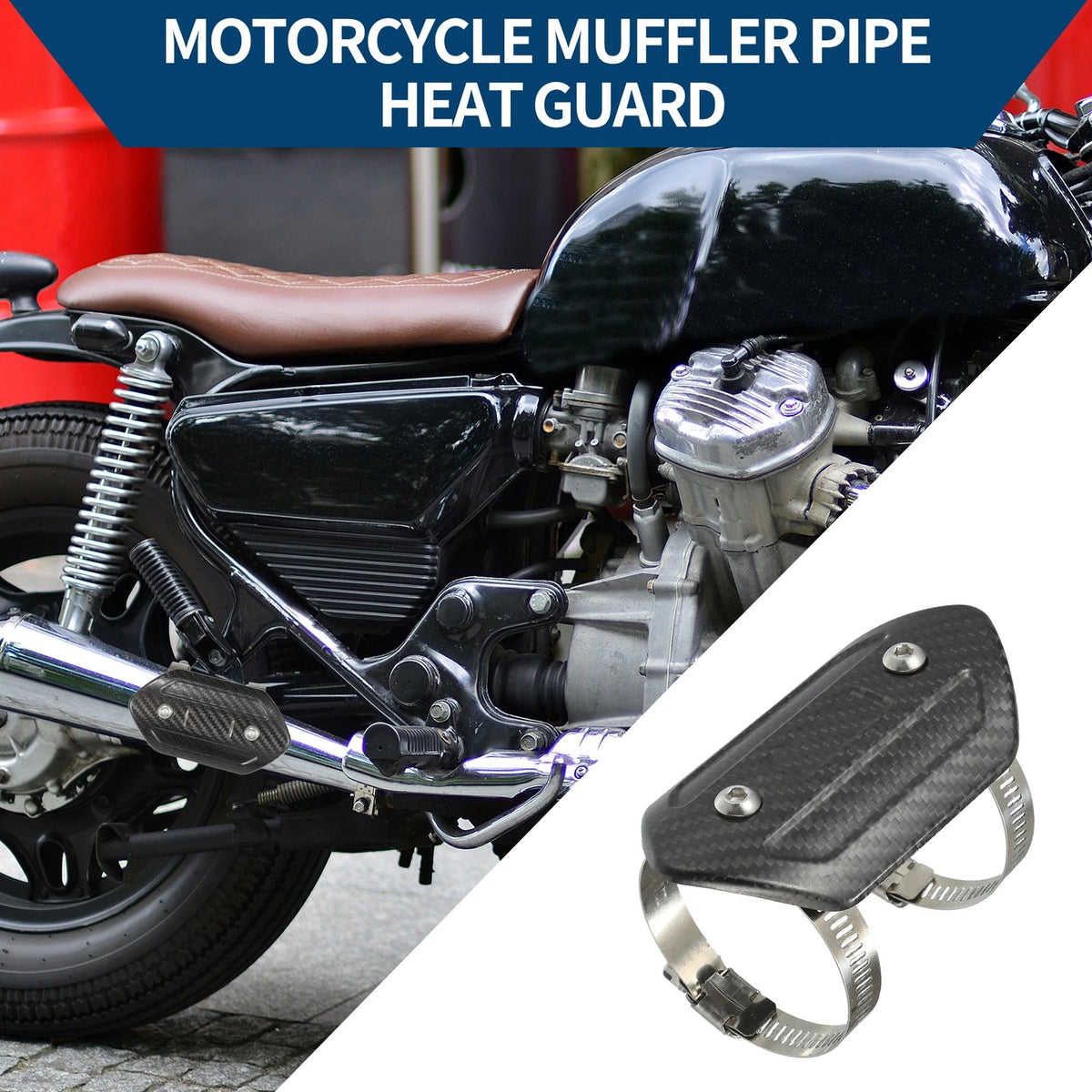 Muffler Heat Guard with Clamp 110x58mm 1 Set Black for Motorcycle