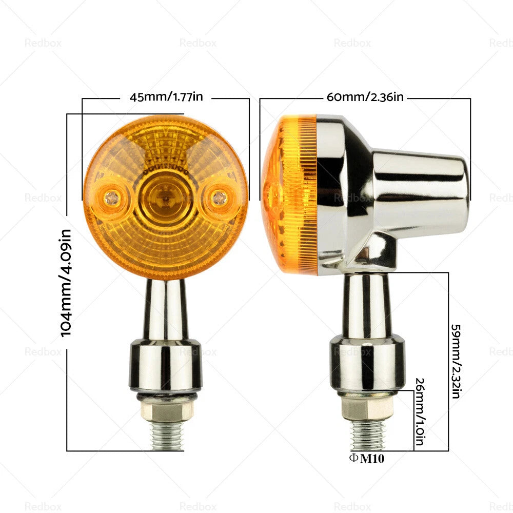 4 x Chrome Motorcycle Turn Signal Lights Amber Indicators for Universal