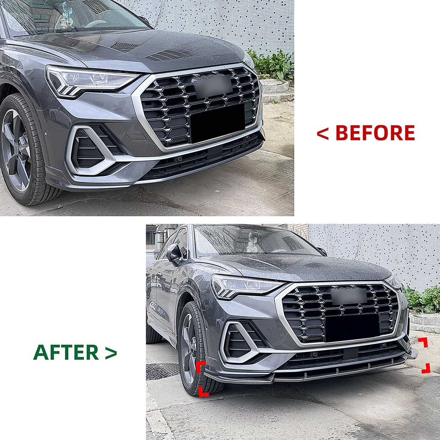Gloss Black Front Bumper Lip for Audi Q3 F3 Sline (2019-2023)
