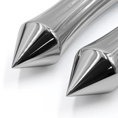 2 x Silver Tone Chrome Metal Sharp End Motorcycle Throttle Hand Handlebar Grip