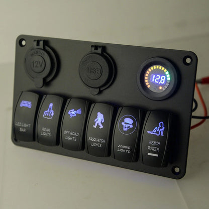 6 Gang Waterproof Circuit Breaker Toggle Rocker Switch Panel for Universal Car