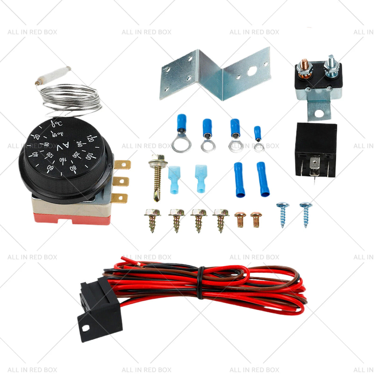 Adjustable 12V Electric Radiator Fan Thermostat w/ 3-Pin Relay Wire Kit