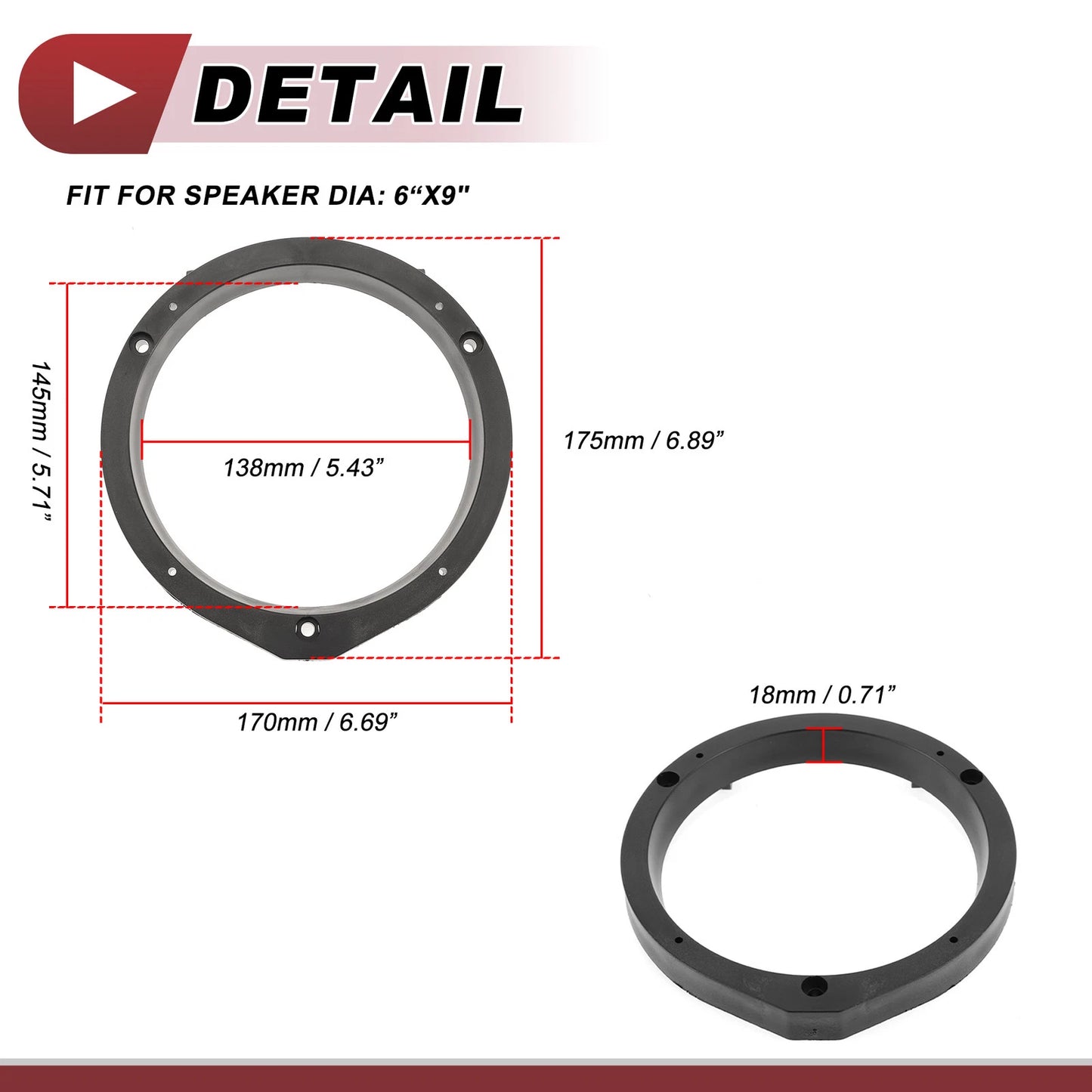6"x9" Speaker Spacer Rings for Honda Accord (2003-2007) 2 Pcs