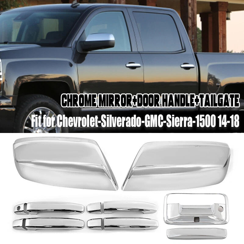 Chrome Top Mirror Handle Tailgate Cam Cover for 2014-2018 Chevy Silverado