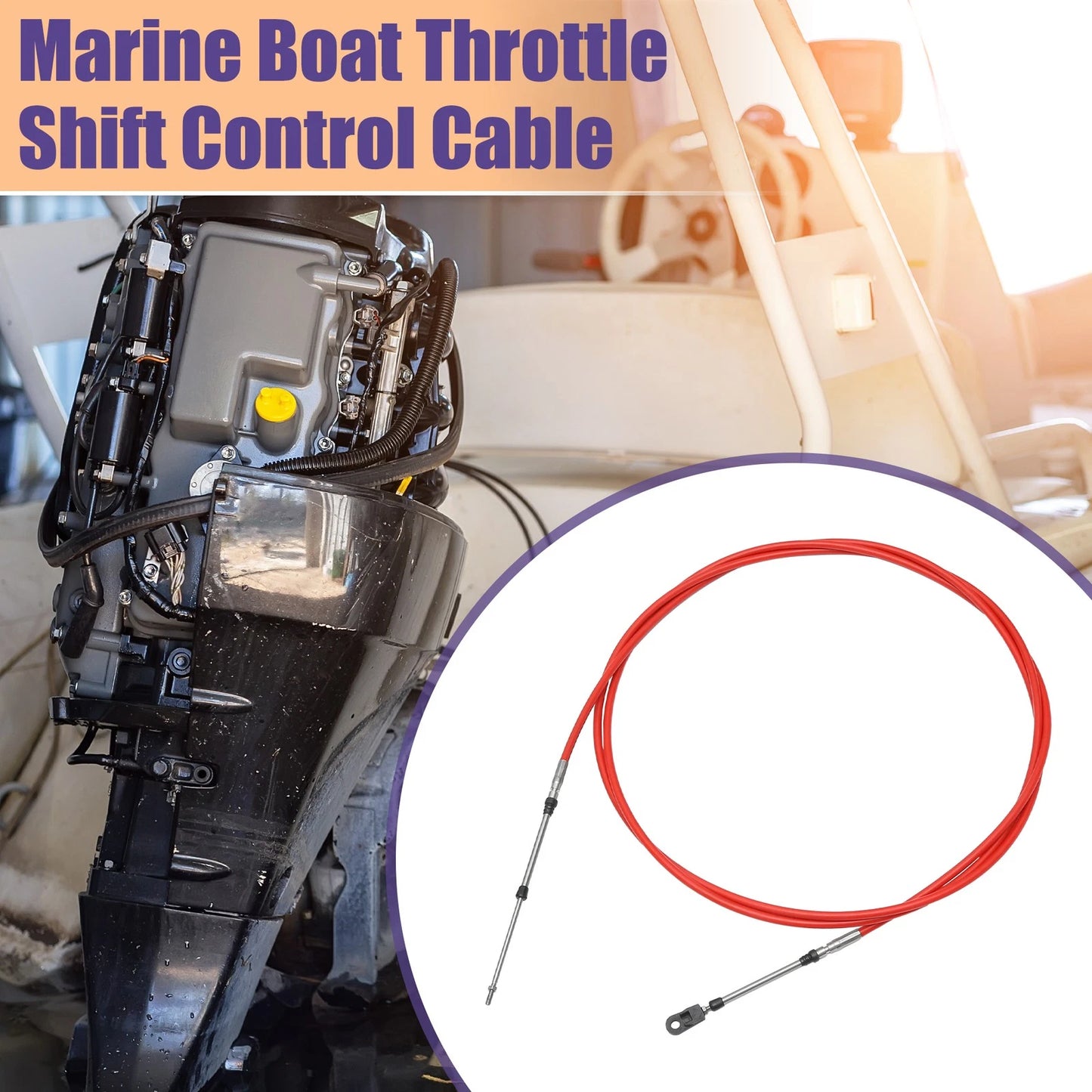 Throttle Control Cable 400cm/13ft Red with Fastening Head for Marine Boat