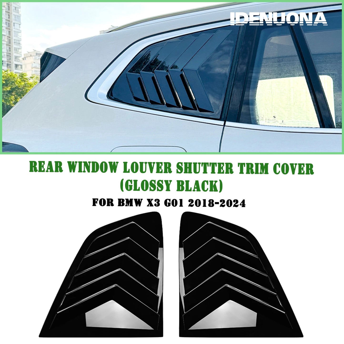 2 x Gloss Black Rear Side Window Louvers for BMW X3 G01 (2018-2024)