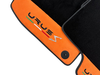 Black Floor Mats & Trunk Mats for Lamborghini Urus S 2018-2024 Orange Alcantara