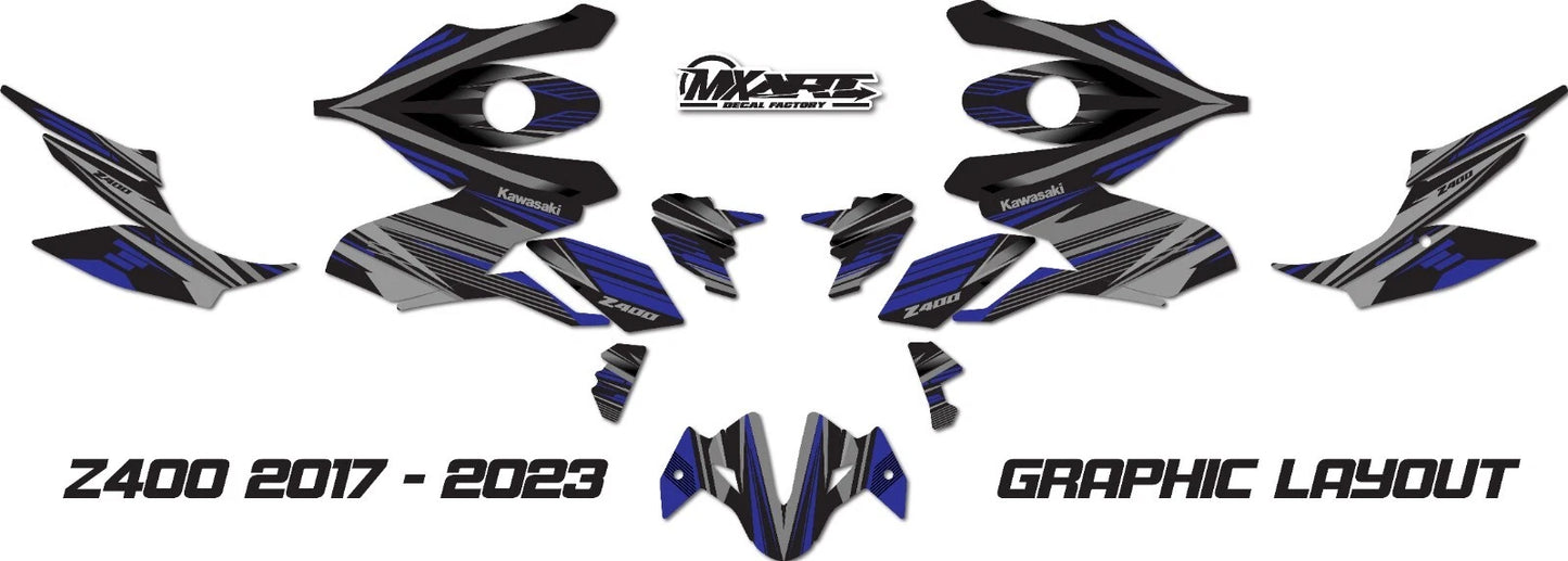 Z400 Graphics Stickers Decals for Kawasaki 2017-2023 Strike Blue