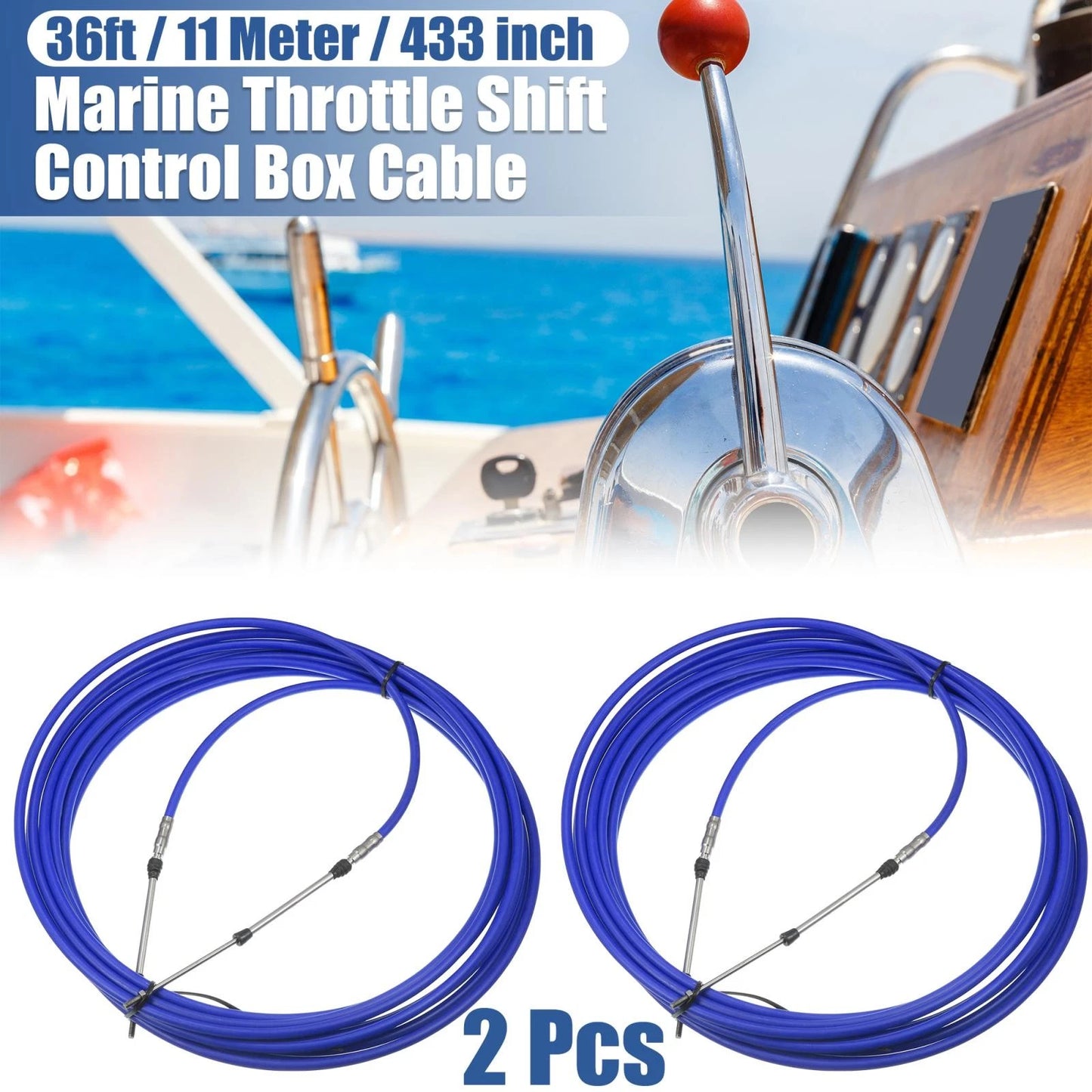 Remote Control Box Cable 2 x 36ft 433 Inch Marine Type Shift for Yamaha Blue