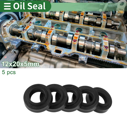 Oil Seal NBR Rubber 12x20x5mm Black 5 Pcs for Make Model