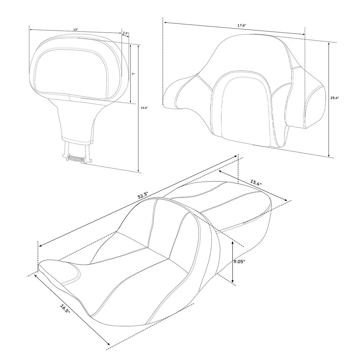 Black Red Driver Passenger Gel Seat Backrest for Harley Road King (2014-2023)