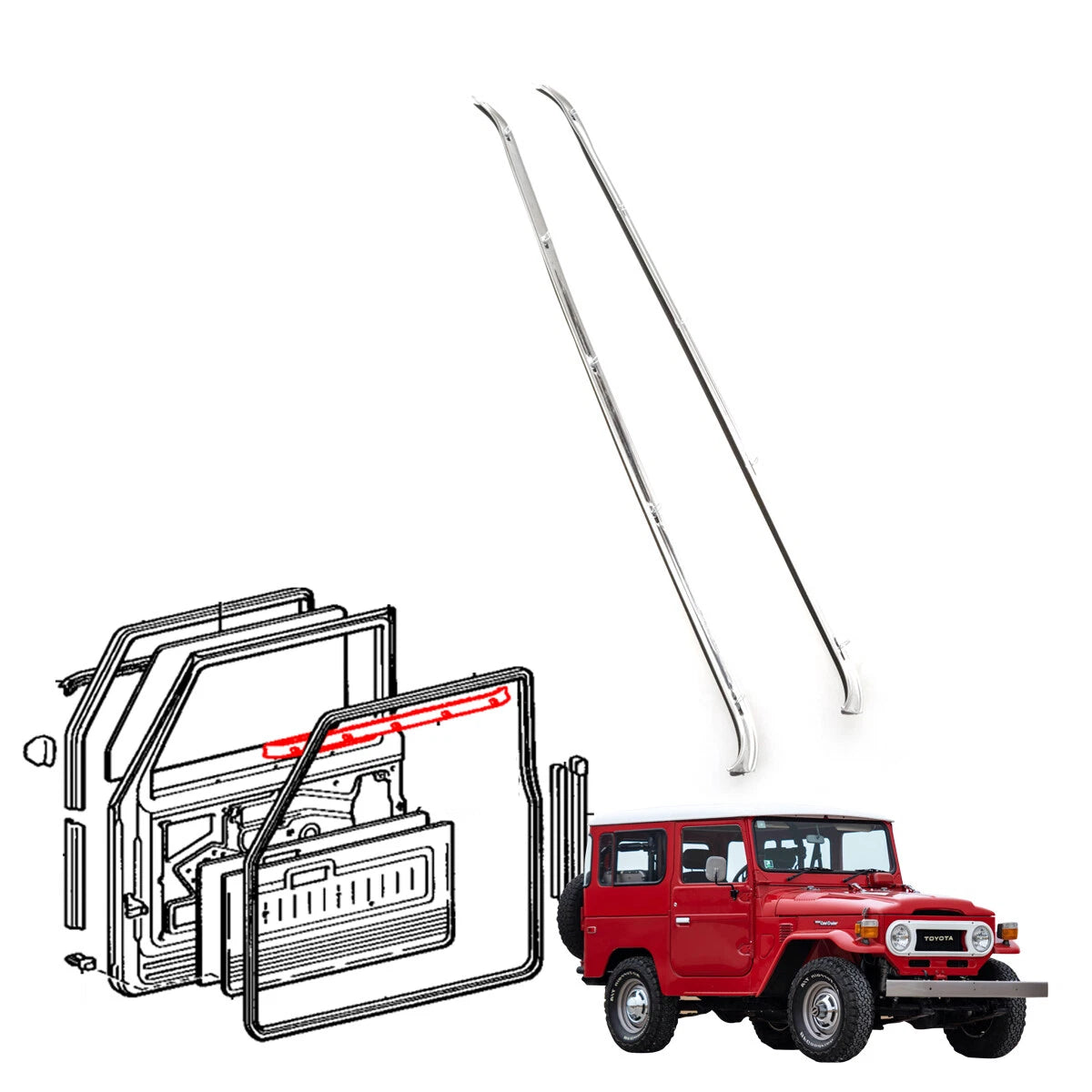 Front Door Glass Weatherstrip for Toyota Land Cruiser BJ40 BJ46 FJ40 HJ47 1974-1984