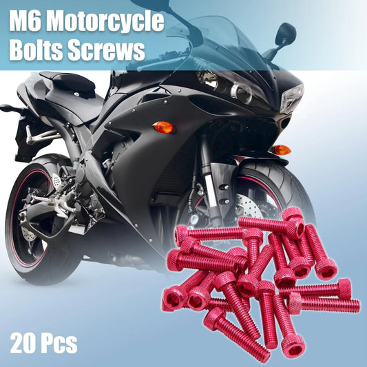 20 x M6x30mm Motorcycle Hexagon Socket Fastener Bolts Screws Red Aluminum Alloy