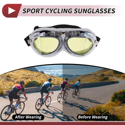 1 x Set Motorcycle Riding Goggles Yellow Lens White Frame Cycling Sunglasses