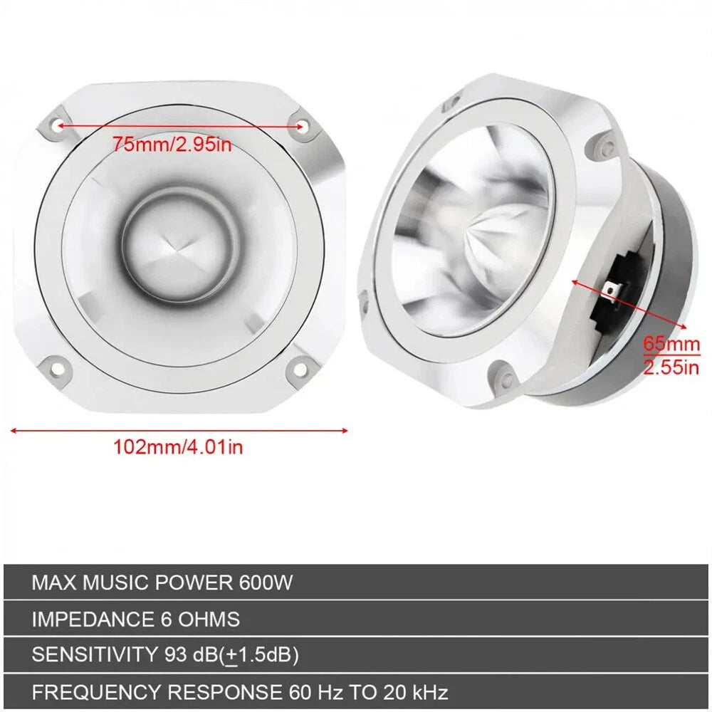 4" Silver Universal Aluminum Tweeter 600W for Car Stereo