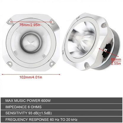 4" Silver Universal Aluminum Tweeter 600W for Car Stereo