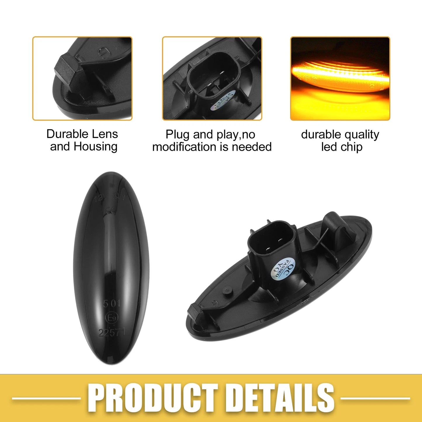 Front LED Side Marker Lights for Toyota Yaris (Black Amber)