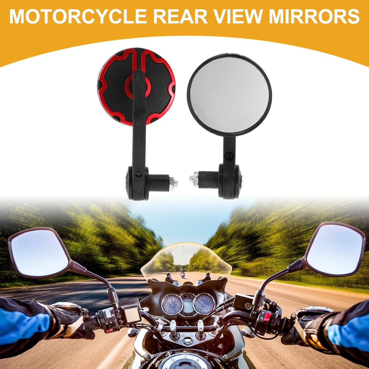 Rear View & Handlebar Mirrors Aluminum Plastic Black Red for Motorcycle