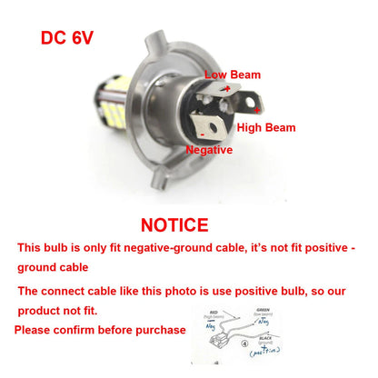 Amber 56SMD H4 LED Lamp Auto Motorcycle Headlight Bulb DC 6V 8W 800LM