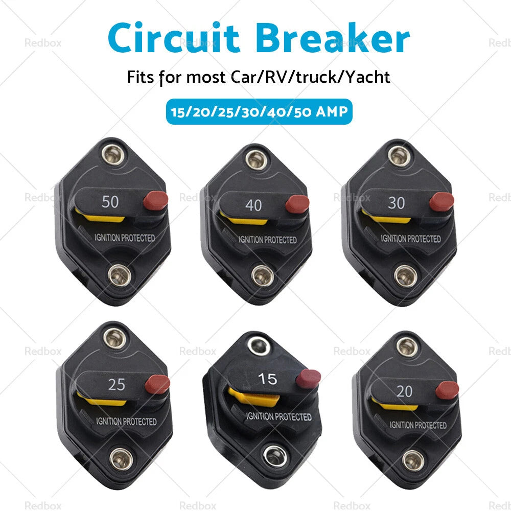Waterproof Circuit Breaker 12V 32V DC Manual Reset 15A-50A for Various Models