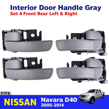 Interior Door Handle Gray Set 4 Fits Nissan Navara D40 4D Pickup UTE 2005-14 D06