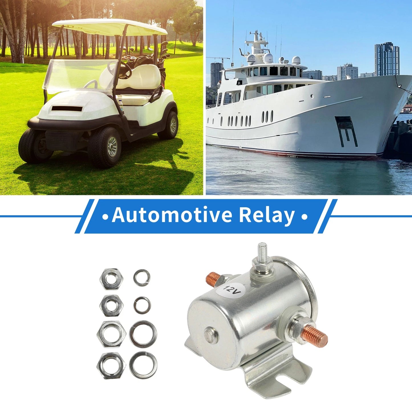 Set Golf Cart Marine Winch Solenoid Relay 12V 200A 3 Terminal for Golf Cart
