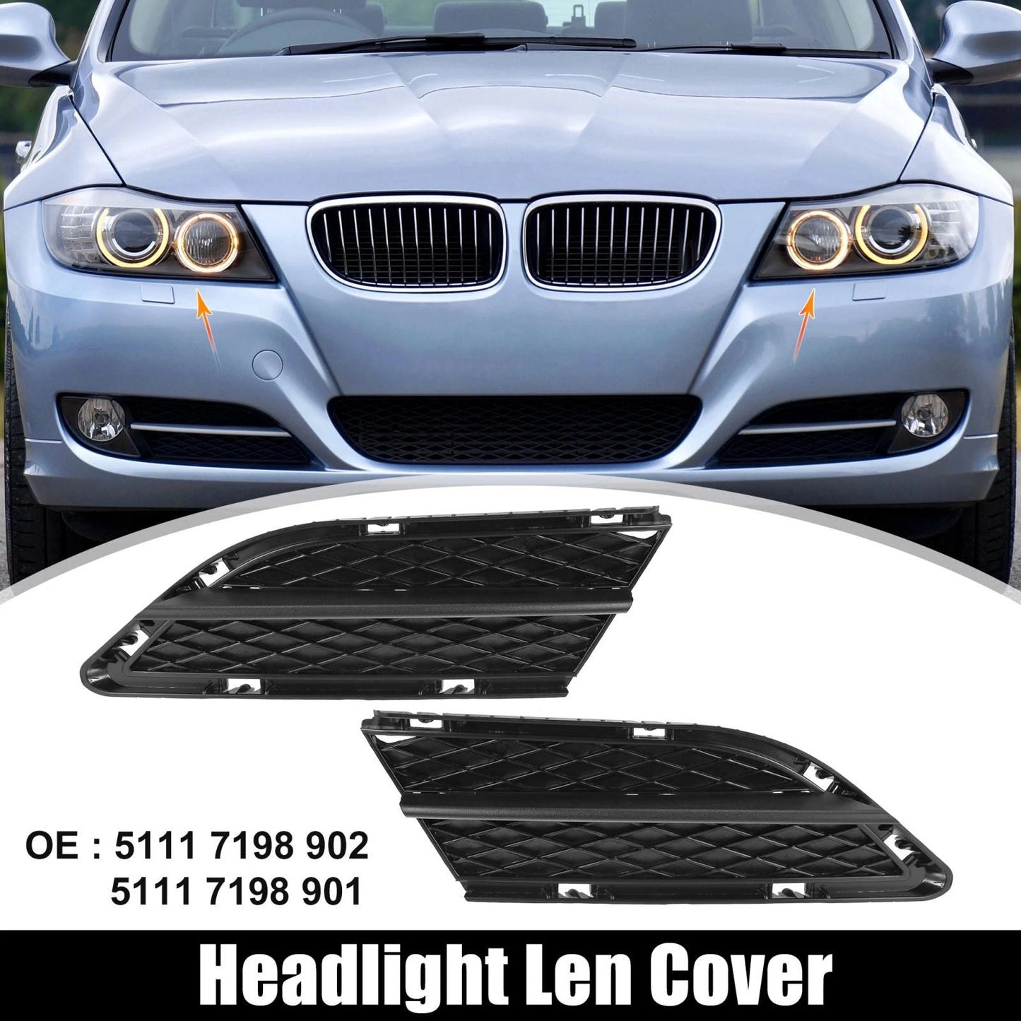 1 Pair Fog Light Grille Black for BMW 328i (2009-2010)