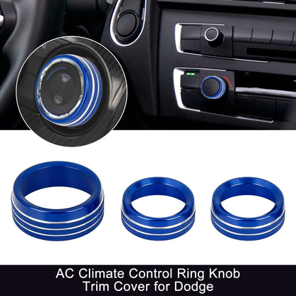 3 x Blue AC Climate Control Ring Knob Trim Cover for Dodge Challenger & Ram