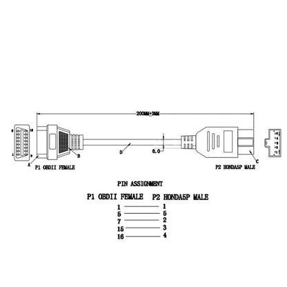 5 Pin OBD1 to 16 Pin OBD2 Diagnostic Connector Cable Fit for Honda Acura