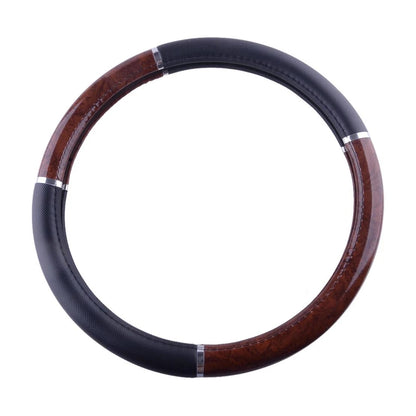 Wood Grain Leather Steering Wheel Cover for Auto Car SUV (Fits Most Models)