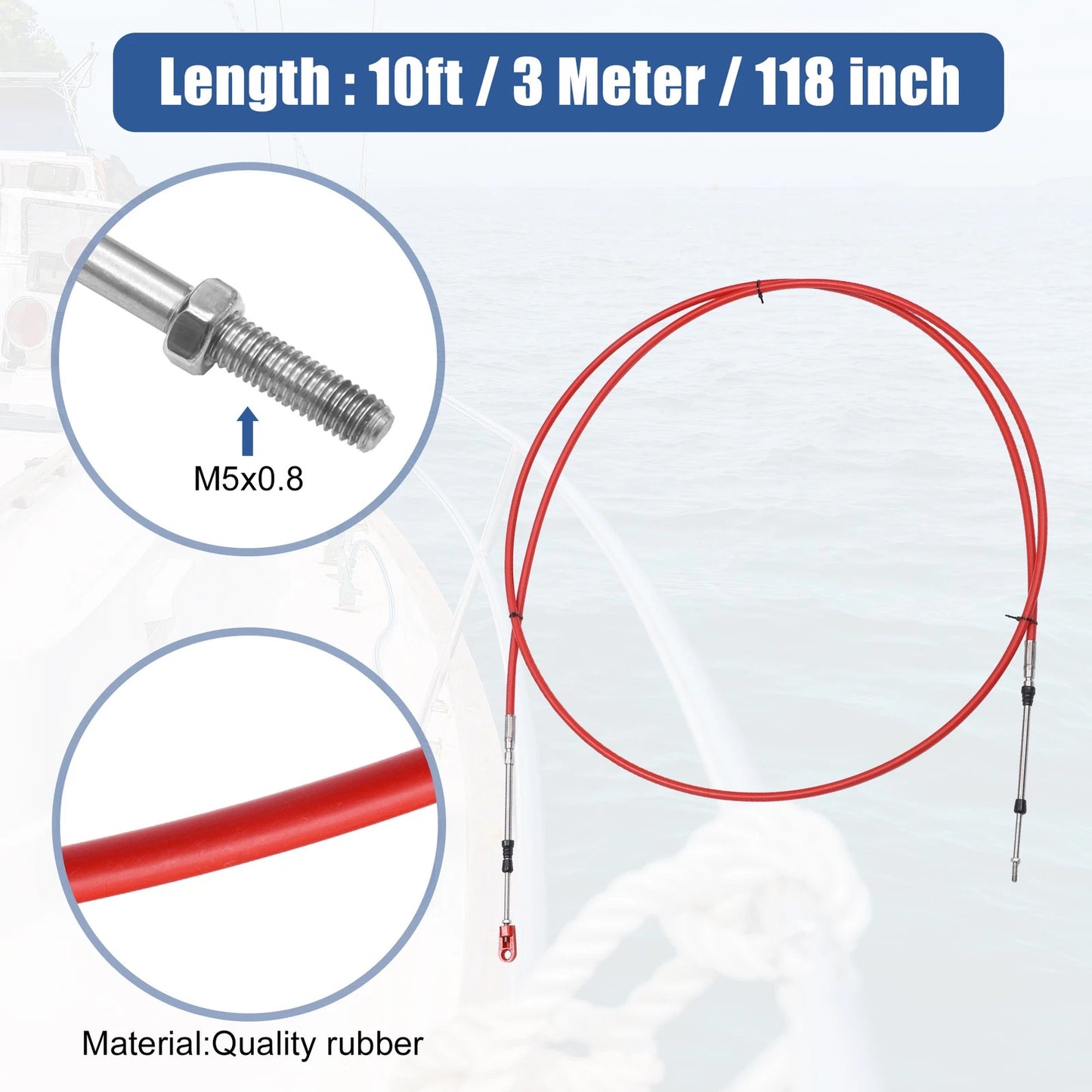 10ft 118 Inch Marine Throttle Shift Control Box Cable with Clevis Red