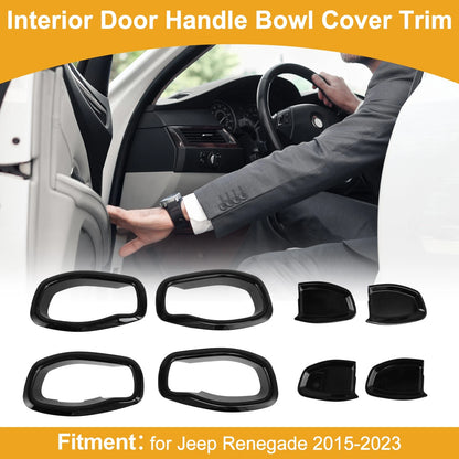 Interior Door Handle Bowl Cover Trim for Jeep Renegade (2015-2023) 4 x Black ABS