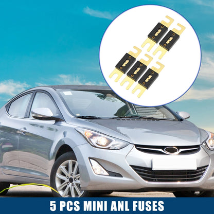 5 x Mini ANL 120A Fuses for Car, Motorcycle, Boat - Gold Tone, Black
