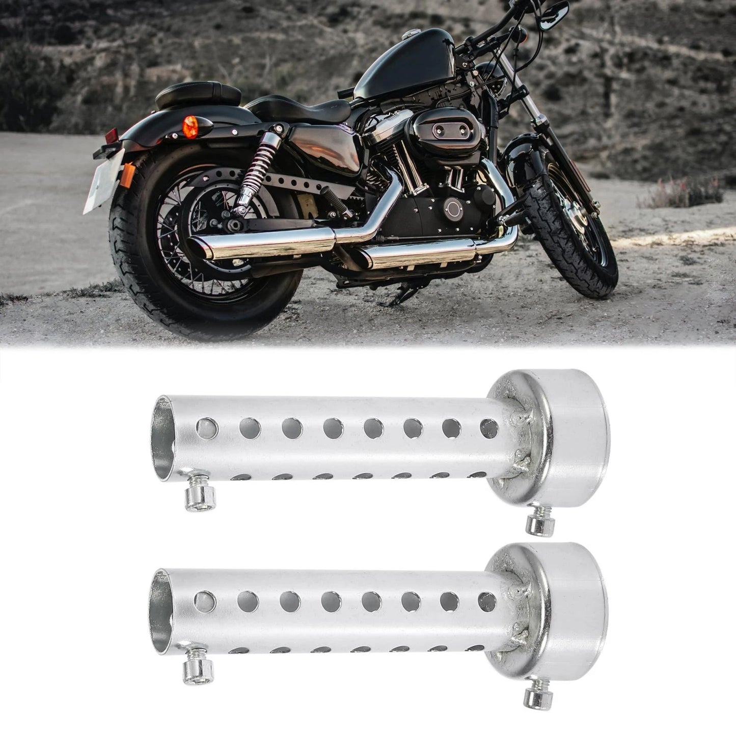 2x 45mm Motorcycle Exhaust Silencer Muffler Pipe Silver Tone for All Models