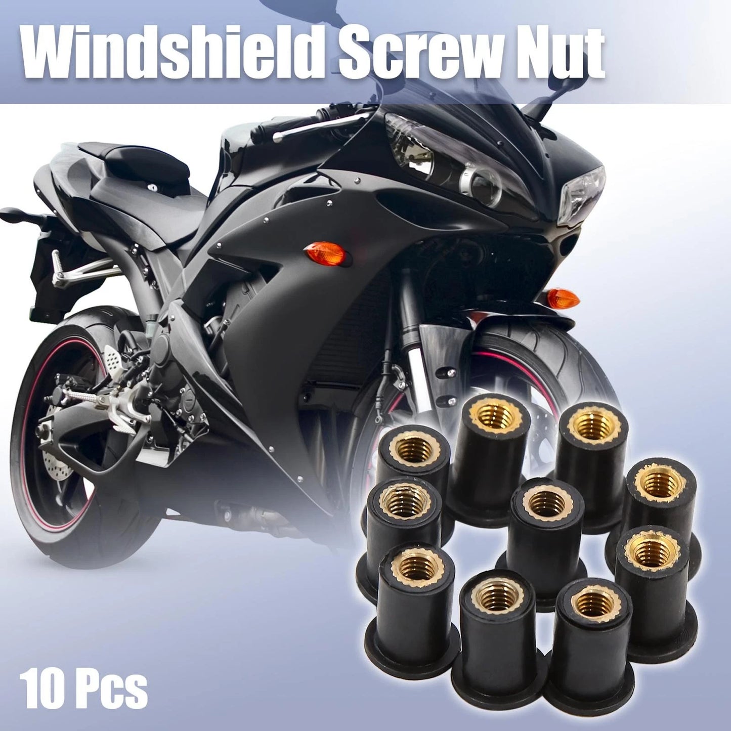 10 x M5 Black Rubber Windscreen Screws Bolts Nut for Motorcycle
