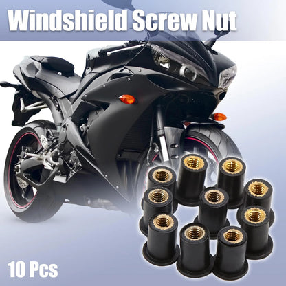 10 x M5 Black Rubber Windscreen Screws Bolts Nut for Motorcycle