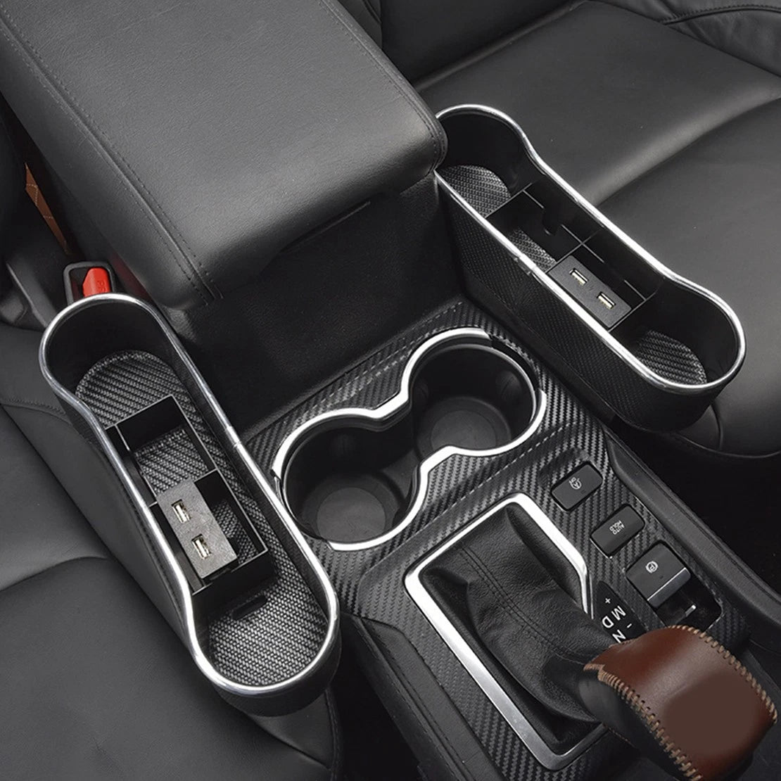 Dual USB Seat Gap Storage Box Charging Cup Holder for Universal Car