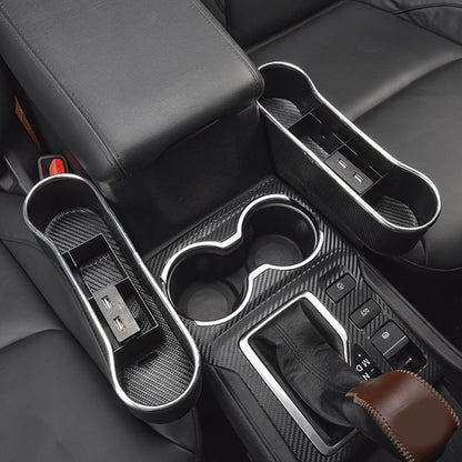 Dual USB Seat Gap Storage Box Charging Cup Holder for Universal Car