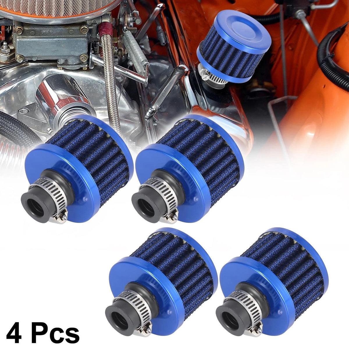 4pcs 12mm Air Filter Cleaner Round for Motorcycle Car Blue