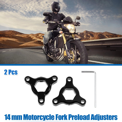2pcs / 14mm / Fork Preload Adjusters Aluminum Alloy Black for Racing Motorcycle