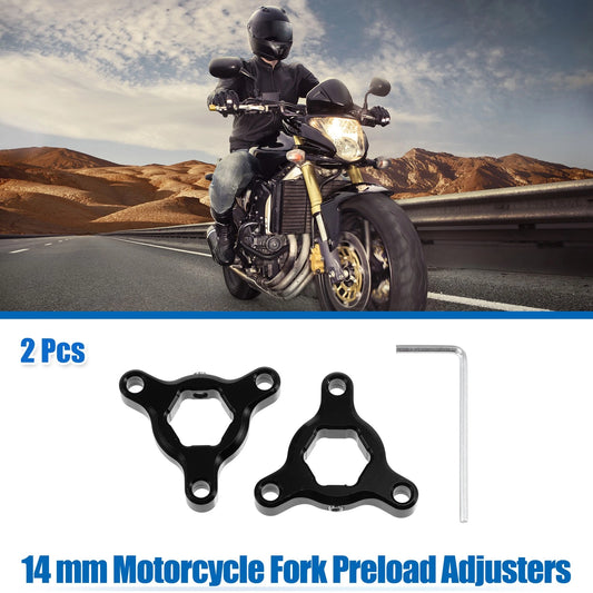 2pcs / 14mm / Fork Preload Adjusters Aluminum Alloy Black for Racing Motorcycle