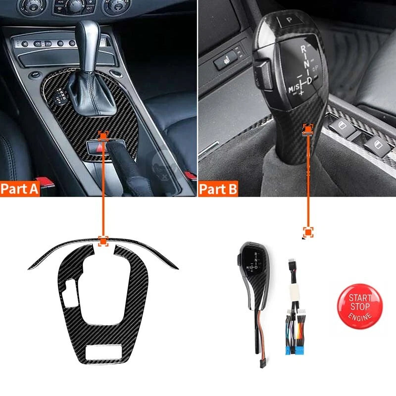 Carbon Fiber Automatic Gear Shift Knob & Console Panel For BMW E85 Z4 2001-2008