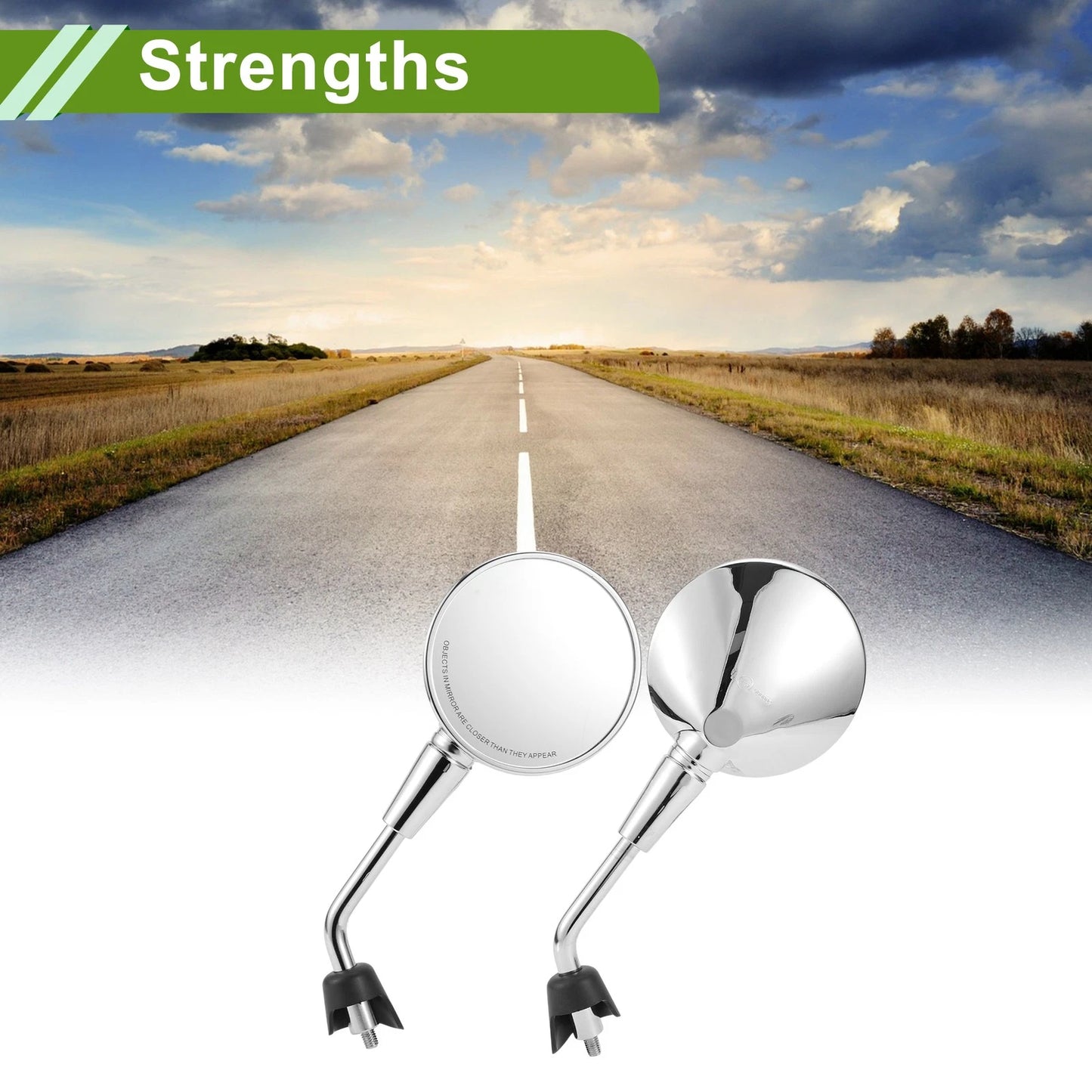 M8 Rear View Mirrors Round Shape Chrome Silver Tone Iron Plastic for M8